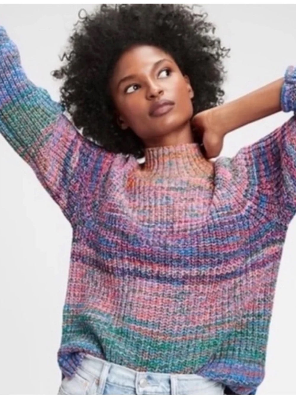GAP Multicolor Ribbed Turtleneck Sweater in Pink, Green & Blue